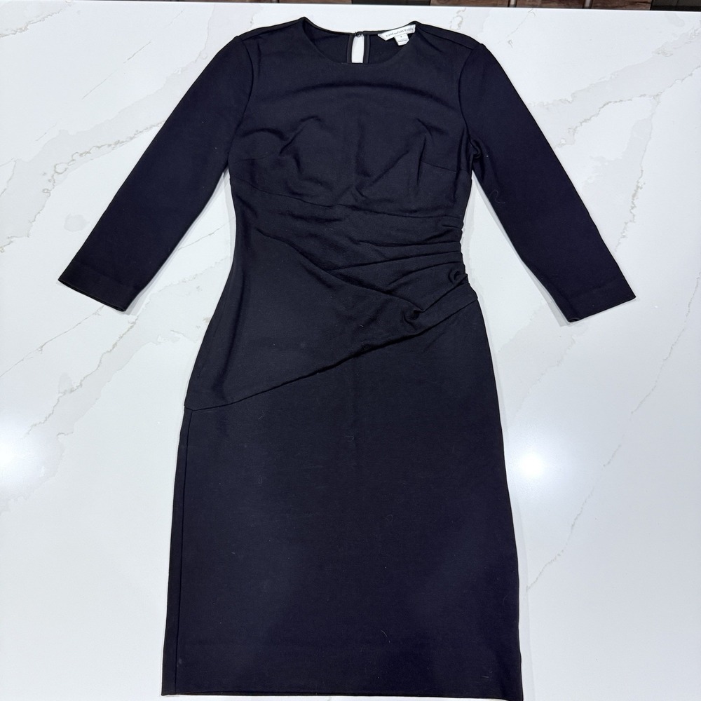 Diane Von Furstenberg Lillian Dress Size 4 Black Faux‎ Wrap Ponte Stretch LBD